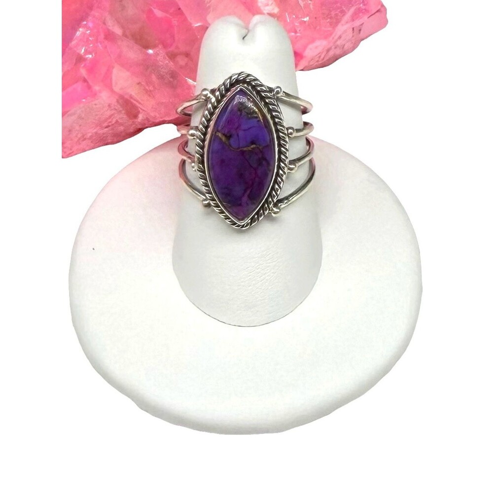 Kingman Purple Copper Turquoise Ring Size 7 Solid 925 Sterling Silver